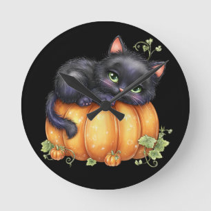 Just hanging around, Resting Kitten In Pumpkin Round Clock