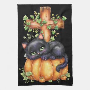 Just hanging around, Resting Kitten In Pumpkin Tea Towel