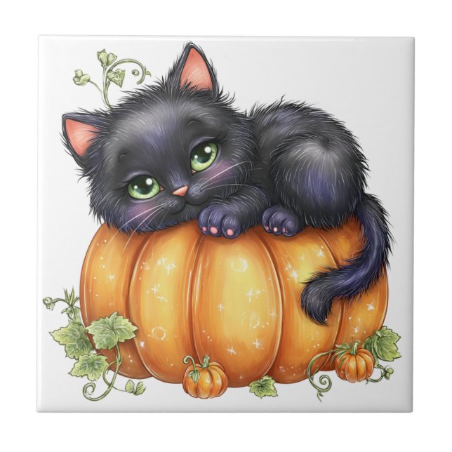 Just hanging around, Resting Kitten In Pumpkin Tile (Front)
