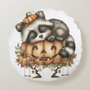 Just hanging around, Sleepy Racoon Round Cushion