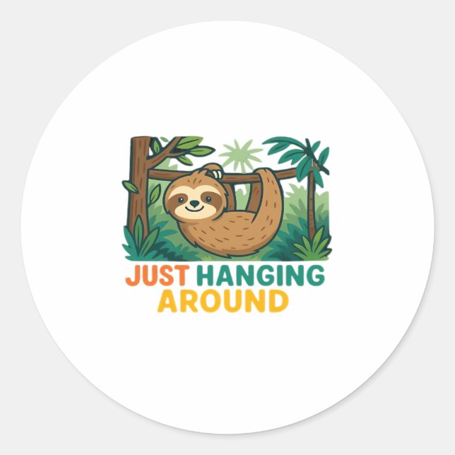 Just Hanging Around (Sleepy Sloth) Essential T-Shi Classic Round Sticker (Front)