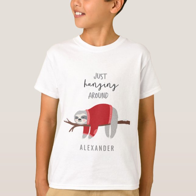 Just hanging around sloth red T-Shirt (Front)