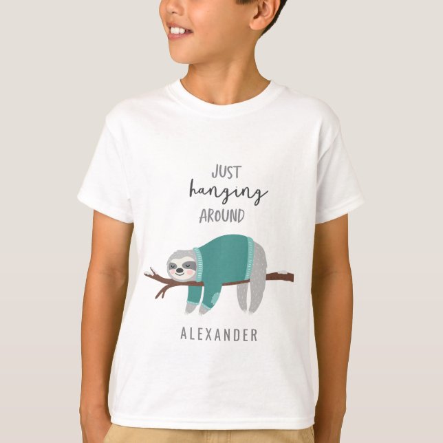 Just hanging around sloth teal T-Shirt (Front)