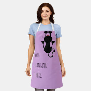 Just hanging there black cat cartoon funny text apron