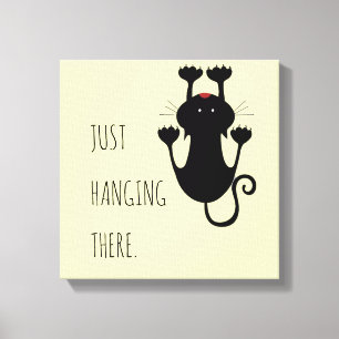 Just hanging there black cat cartoon funny text canvas print
