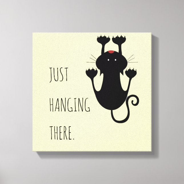 Just hanging there black cat cartoon funny text canvas print (Front)