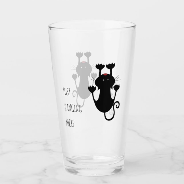 Just hanging there black cat cartoon funny text glass (Front)