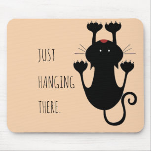 Just hanging there black cat cartoon funny text mouse mat