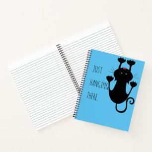 Just hanging there black cat cartoon funny text notebook