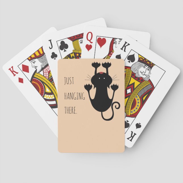 Just hanging there black cat cartoon funny text playing cards (Back)
