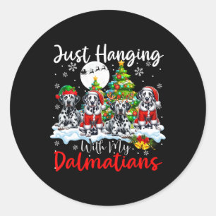 Just Hanging With My Dalmatians Xmas Three Santa D Classic Round Sticker