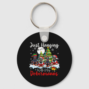 Just Hanging With My Dobermanns Xmas Three Santa D Key Ring