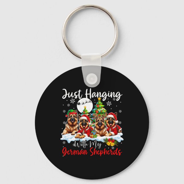 Just Hanging With My German Shepherds Xmas Three S Key Ring (Front)