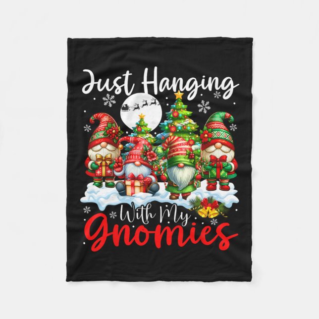 Just Hanging With My Gnomies Xmas Three Santa Dogs Fleece Blanket (Front)