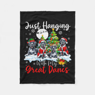 Just Hanging With My Great Danes Xmas Three Santa Fleece Blanket