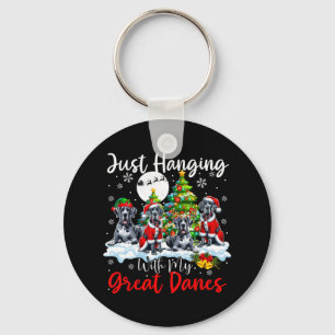 Just Hanging With My Great Danes Xmas Three Santa  Key Ring