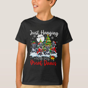 Just Hanging With My Great Danes Xmas Three Santa T-Shirt
