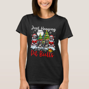 Just Hanging With My Pit Bulls Xmas Three Santa Do T-Shirt