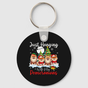 Just Hanging With My Pomeranians Xmas Three Santa Key Ring