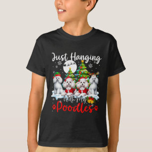 Just Hanging With My Poodles Xmas Three Santa Dogs T-Shirt