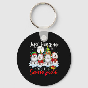 Just Hanging With My Samoyeds Xmas Three Santa Dog Key Ring