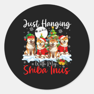 Just Hanging With My Shiba Inus Xmas Three Santa D Classic Round Sticker