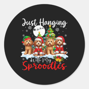 Just Hanging With My Sproodles Xmas Three Santa Do Classic Round Sticker