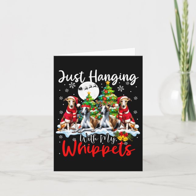 Just Hanging With My Whippets Xmas Three Santa Dog Card (Front)