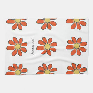 JUST HAPPY Graphic Floral Pattern Tea Towel