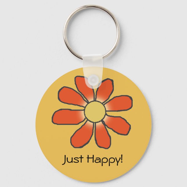 Just Happy red flower on any Colour Key Ring (Front)