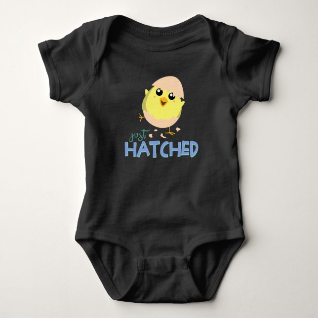Just Hatched Cute Chick Black Baby Bodysuit (Front)