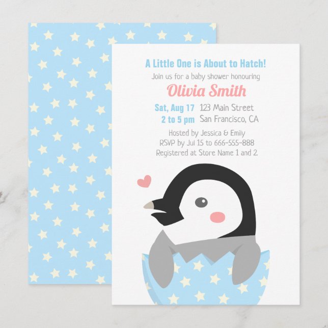 Just Hatched Little Penguin Baby Shower Invitation (Front/Back)