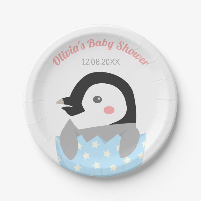 Just Hatched Little Penguin Baby Shower Paper Plate (Front)