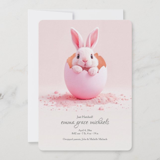 Just Hatched Pink Photo Birth Announ Announcement (Front)