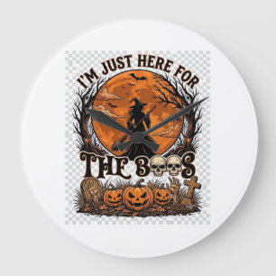 Just Here Boos Halloween Witch Moon Pumpkins_1 Large Clock