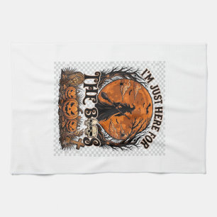Just Here Boos Halloween Witch Moon Pumpkins_1 Tea Towel