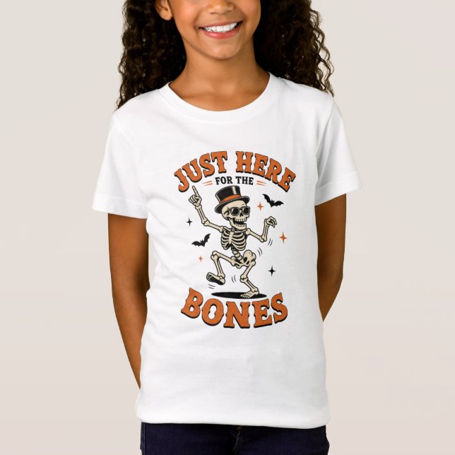 Just Here for the Bones Funny Dancing Skeleton Hal T-Shirt (Front)
