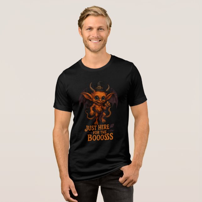 Just Here for the Boooss Halloween Demon Tri-Blend Shirt (Front Full)