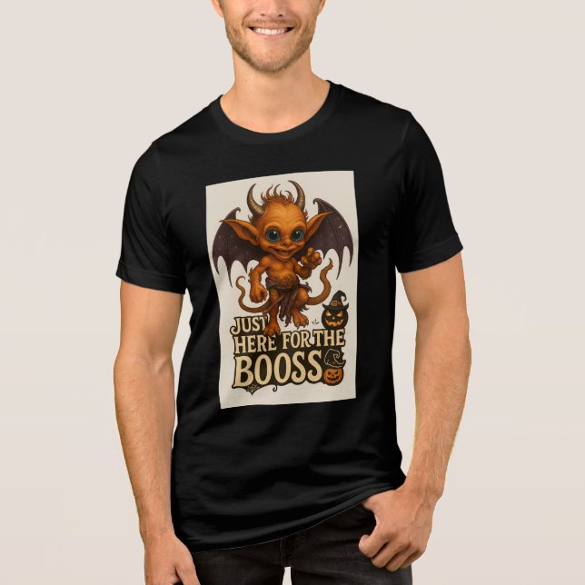 Just Here for the Booss Halloween Demon Tri-Blend Shirt (Front)