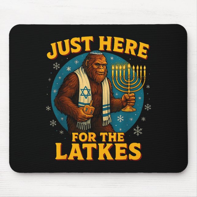 Just Here For The Latkes Funny Hanukkah Bigfoot  Mouse Mat (Front)