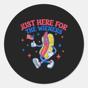 Just Here For The Wieners 4th Of July Hot Dog  Classic Round Sticker