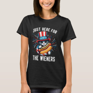 Just Here For The Wieners Cat HotDog 4th of July T-Shirt