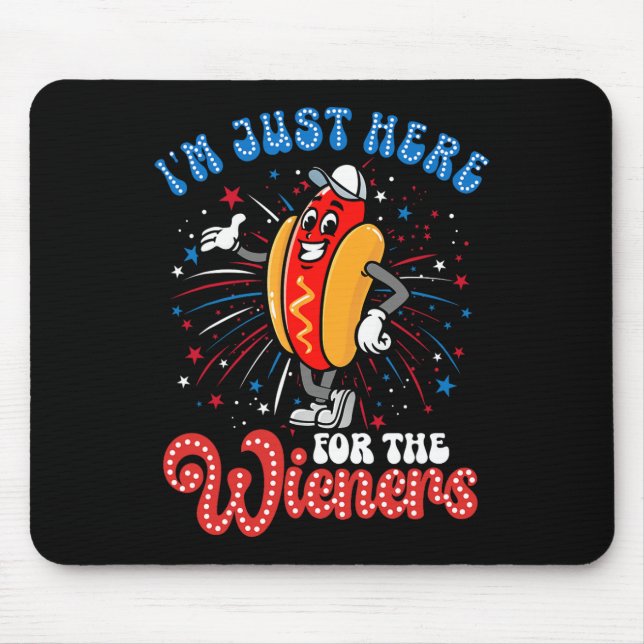 Just Here For The Wieners Firework Hot Dog 4th Of  Mouse Mat (Front)