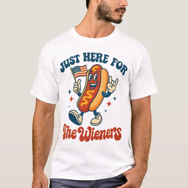 Just Here For The Wieners Funny Hot Dog Rock T-Shirt (Front)