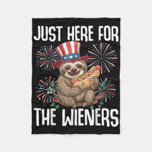Just Here For The Wieners Hot Dog Sloth Usa 4th Of Fleece Blanket