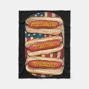Just Here For The Wieners July 4th Hot Dog Patriot Fleece Blanket