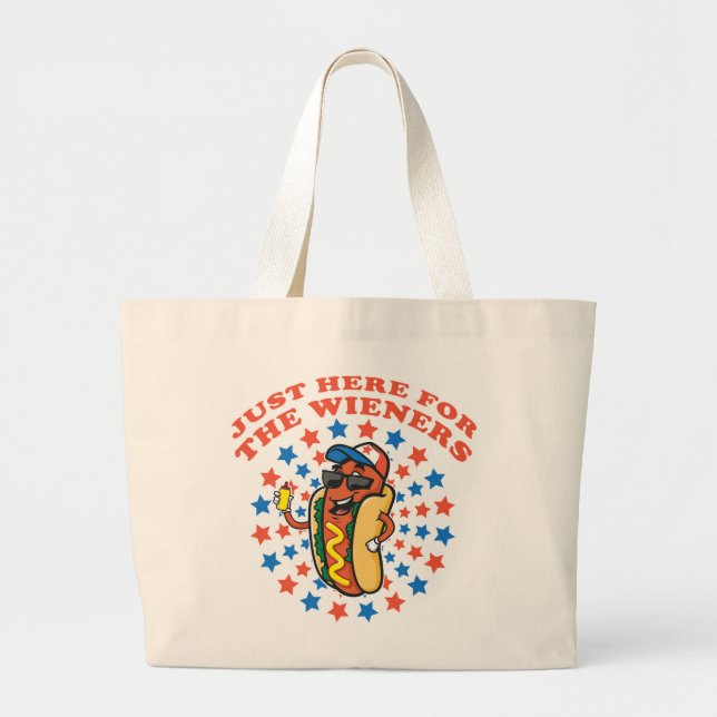 Just Here For The Wieners Large Tote Bag (Front)