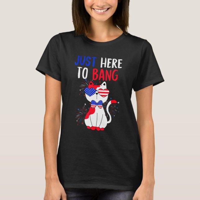 Just Here To Bang Cute Patriotic Cat 4th Of July 2 T-Shirt (Front)