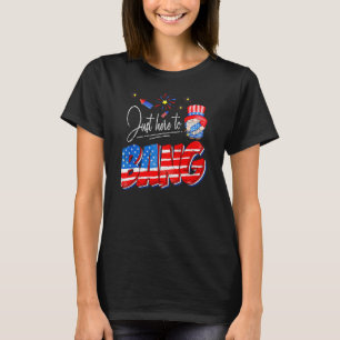 Just Here To Bang Gnome American Flag Fireworks 4t T-Shirt