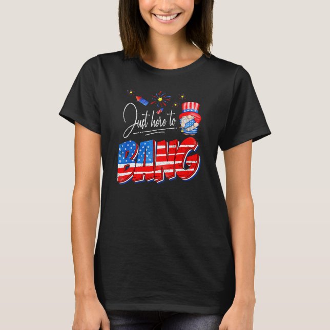 Just Here To Bang Gnome American Flag Fireworks 4t T-Shirt (Front)